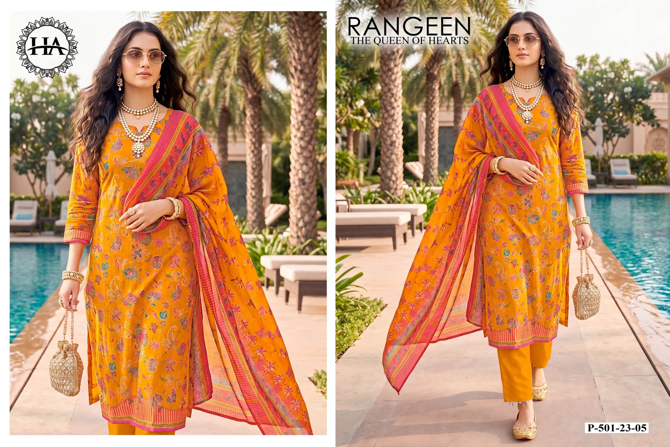 RANGEEN by Harshit Fashion Hub 501-23-01 To 501-23-06 Series Stylish Beautiful Colourful Printed Pure Discharge Zam At Wholesale Price